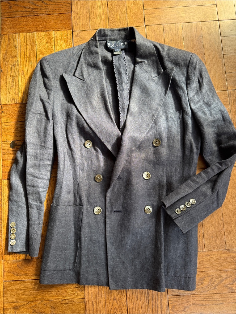 Ralph Lauren Double-Breasted Linen-Blend Blazer in Navy